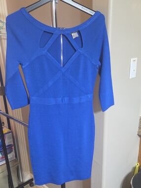 VENUS Cobalt Blue Long Sleeve Cutout Bodycon Dress